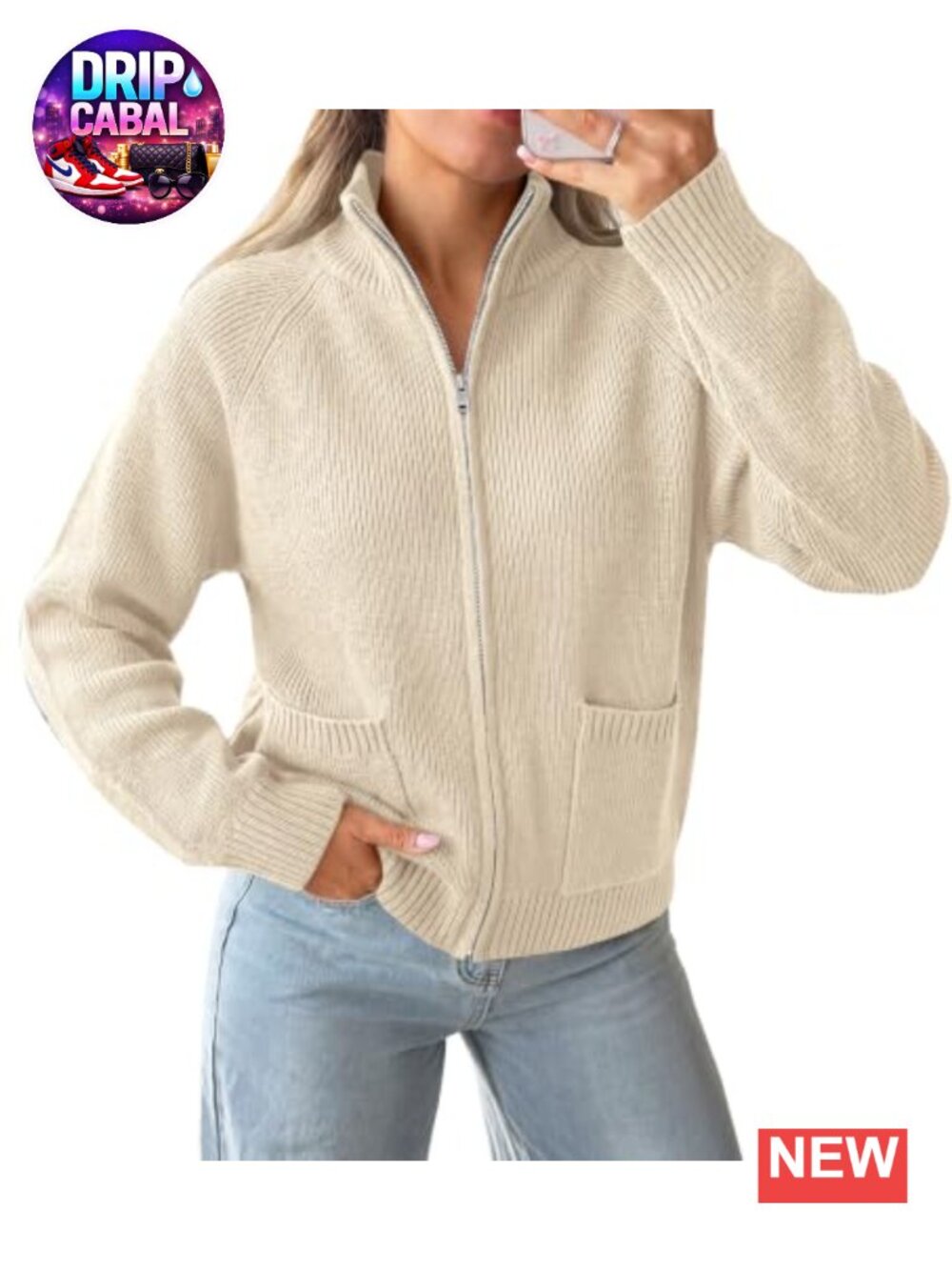 Chunky Ribbed Knit Zip Up Cardigan with Pockets Loose Fit Fall Sweater